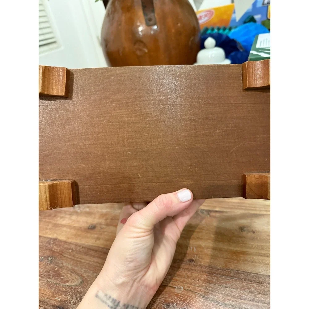 MCM Cedar‎ Wood Trinket Box, Decorative Landscape Lid, Keepsake Chest